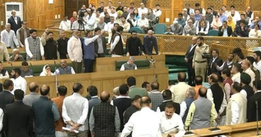 Jammu and Kashmir Assembly members during proceedings over the resolution seeking restoration of full statehood