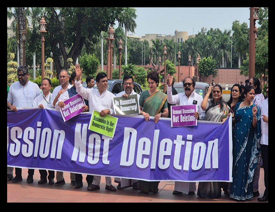INDIA bloc leaders announce nationwide protests over voter list revision at New Delhi meeting.